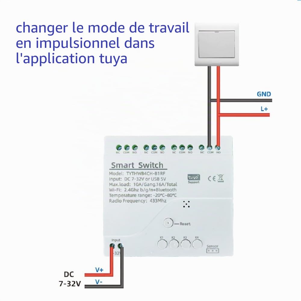 Tuya WIFI Interrupteur intelligent de capteur de température sans fil, application Remote Clean, fonctionne avec Alexa Google home (température, 4CH)