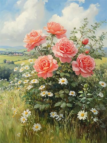 Peinture par Numéro Rose et Fleur Kit de Loisirs Créatifs Adulte Toile 50x70cm