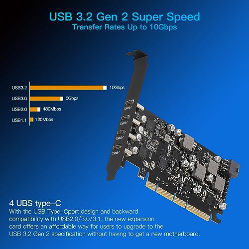 Tarjeta PCIe USB Gen 2 con 4 puertos USB Tipo C 10 Gbps PCIe USB3.1 para PC 3