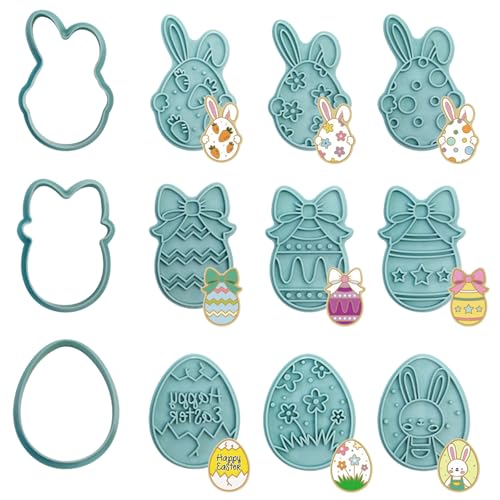 BSITSSS Lot de 12 Pièces Emporte Piece,œufs Lapins Tampon Biscuit, Moule Biscuit de Pâques PVC pour Enfants Pain Décoration de Gâteau Fête D'anniversaire...