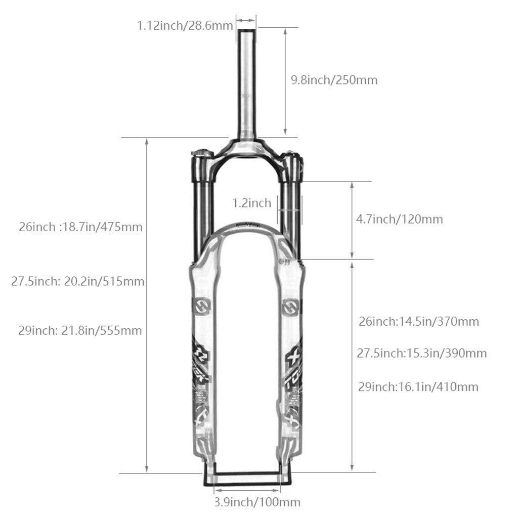 Horquilla de suspensión de Ciclismo de 27,5", Ajuste de amortiguación de Control de Freno de Disco de aleación de Aluminio MTB de 29 Pulgadas, Recorrido de 100 mm de 1-1/8"