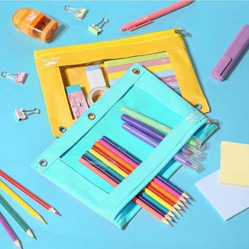 Image of Mr. Pen- Pencil Pouch for 3 Ring Binder, 2 Pack, 10 inchx6.75 inch, Smooth Zipper | Clear Window, Large Capacity Pencil Case with 3 Reinforced Grommets for School, Office, Supplies Storage | Clear Window, Large Capacity Pencil Case with 3 Reinforced Grommets for School, Office, Supplies Storage