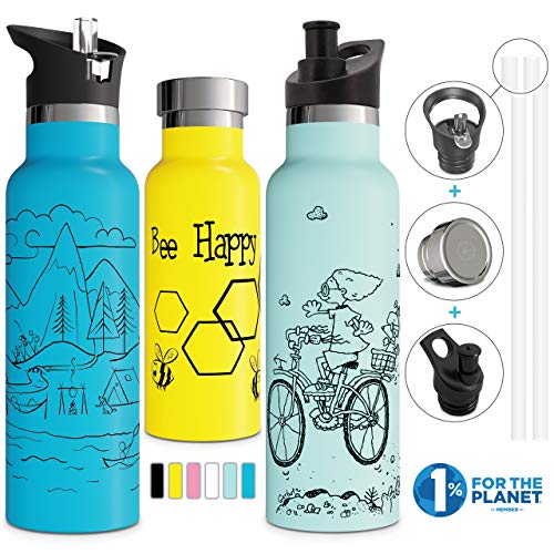 Vacuum Insulated Water Bottle with Straw Double Walled Stainless Steel Metal Thermos Sports