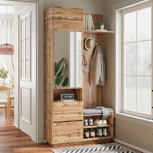 Gxffipw Garderobe Set Garderobenset Hoch 190 cm mit Spiegel und...