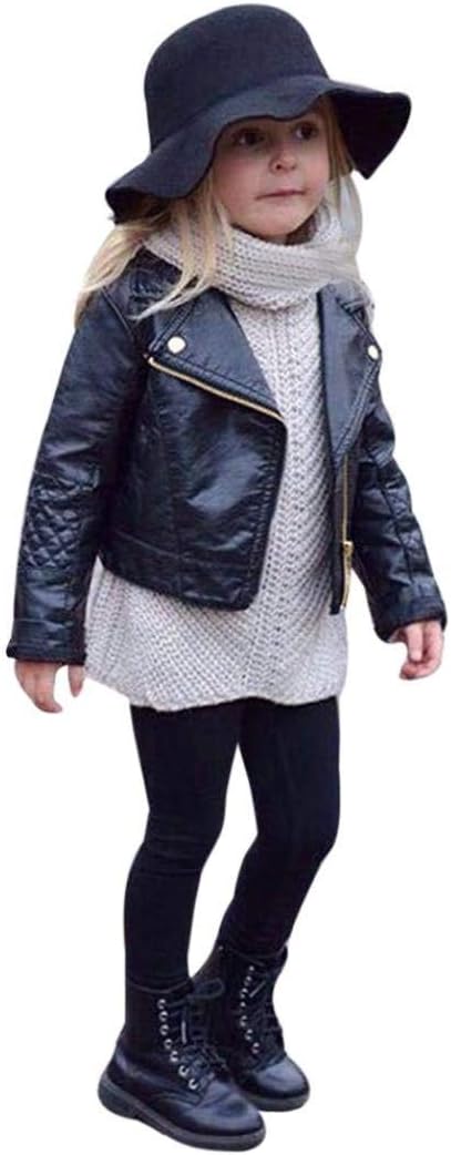 GLIGLITTRToddler Baby Boy Girl Motorcycle Faux Leather Jackets Coat Winter Outwear for 1-6Y