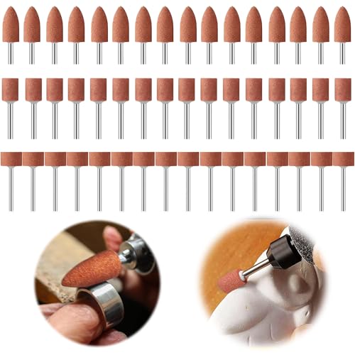 Ltsbaed 3MM Cabezal de Pulido de Piedra Abrasiva, 48 Piezas Multifunción Juego de Muelas Abrasivas con mango de 1/8 Pulg, Profesional Broca Lijadora para Dremel para Esmerilar, Pulir, Desbarbar Metal