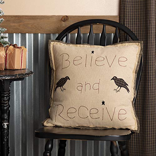 VHC-Brands-Kettle-Grove-Believe-and-Receive-Pillow-18×18-Country-Primitive-Bedding-Accessory-Tan VHC Brands Kettle Grove Believe and Receive Pillow 18×18 Country Primitive Bedding Accessory Tan
