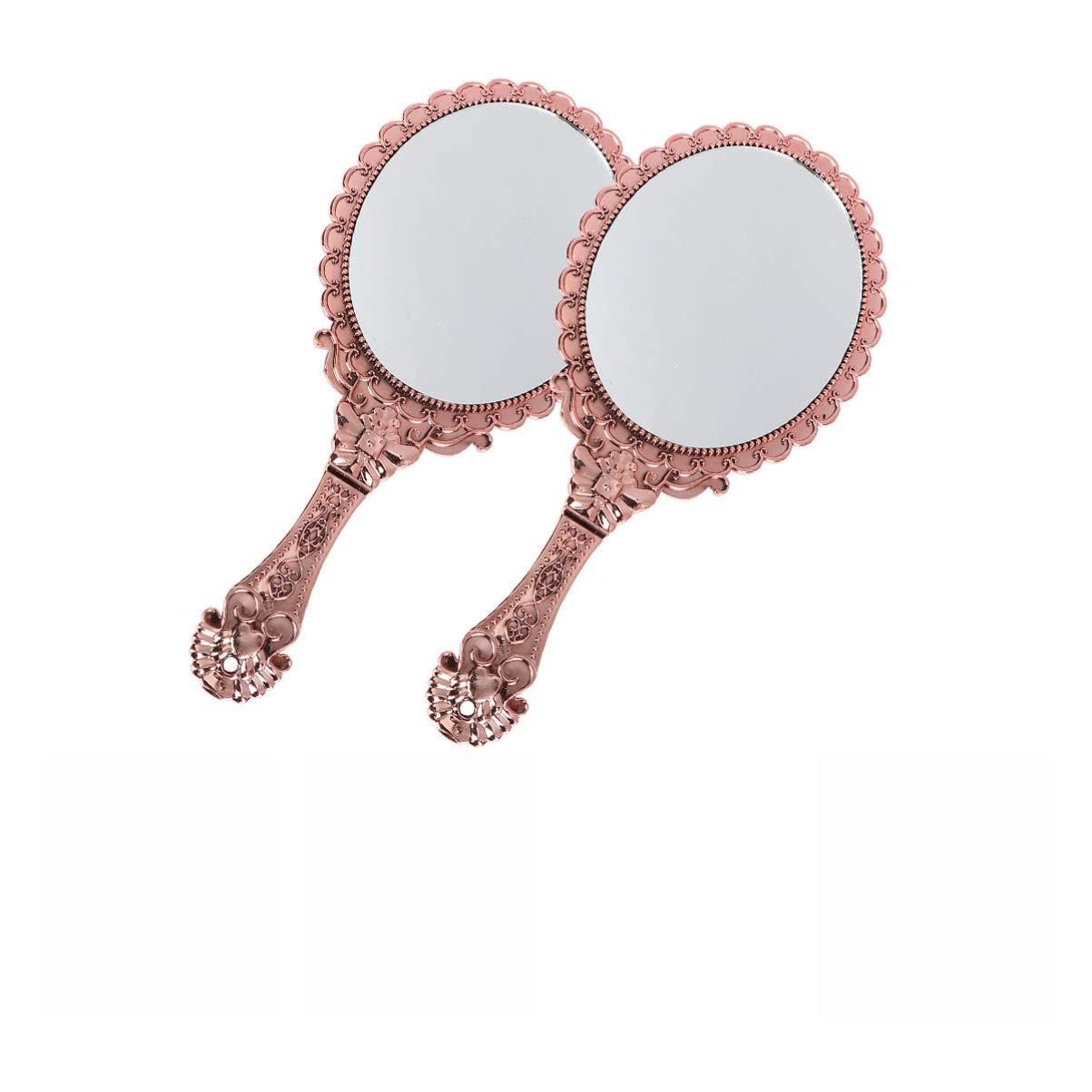 CALLARON 2pcs Vintage Style Handheld Makeup Mirror Portable Carving Handle Lightweight