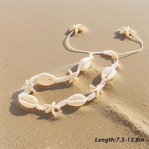 Image of Shell Anklets for Women Shell Beach Jewelry Accessories White Pink Black Flower Ankle Bracelet Summer Vacation Dress Outfits