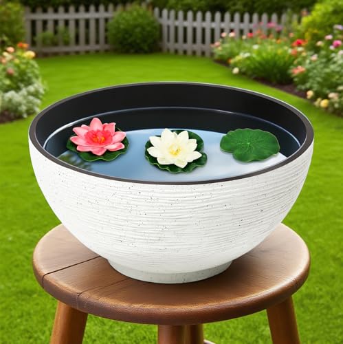 charmshine 17.7inch Large Lotus Bowl Planter Garden Water Plant Pot Bird Bath Bowl Landscaping Planter Water Lily Pots for Outdoor Indoor Planting in Water Small Fountain Base Mini Fish Pond (White)