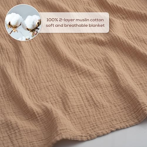 Muslin Swaddle Baby Blankets - 2 Pack, 100% Cotton, Soft & Breathable
