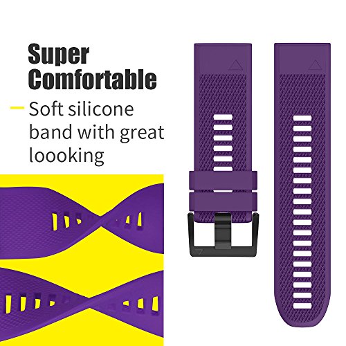 ANCOOL Compatible with Fenix 5 Band Easy Fit 22mm Width Soft Silicone Watch Strap Replacement for Fenix 5/Fenix 5 Plus/Forerunner 935/Approach S60/Quatix 5 - Purple - Thumbnail 5