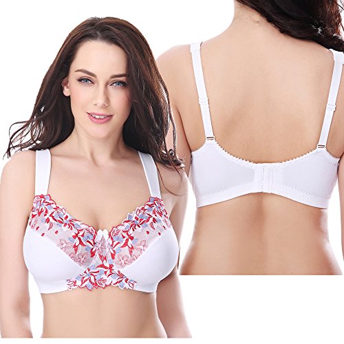 Image of Curve Muse Plus Size Minimizer Unlined Wireless Bra with Lace Embroidery-3Pack