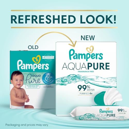 Pampers Aqua Pure Baby Wipes, 99% Water, Fragrance Free, Unscented, Water Based, Multi-Use, 672 Wipes Total (12X Flip-Top Packs) [Packaging May Vary]