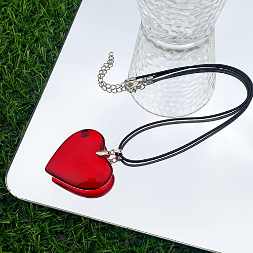 Big Heart Pendant Choker Necklaces - Chunky Glass Puffy Heart Choker Necklace For Women Y2K Grunge Jewelry Gifts For Teen Girls (Red Heart) #TOP2