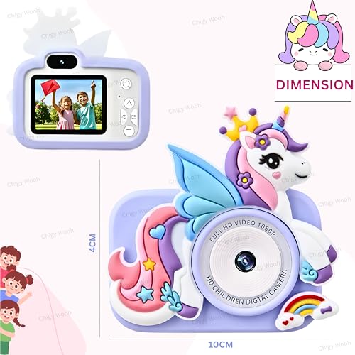Image of Digital Camera for Kids | Unicorn Design 1080p Video Recorder Photo Capture Camera | 2-Inch Screen & 32GB Capacity, Rechargeable, Preloaded Mini Games, Multicolor (Color As Per Stock)