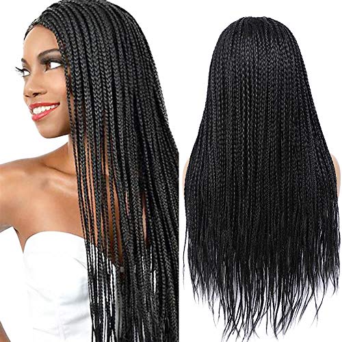 ROSEBONY Box Braided Wigs for Black Women 24" Long Braided Wig Fake Scalp Synthetic Heat Resistant Fiber Micro Braids (1B)