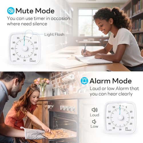 Image of Yunbaoit Visual Timer with Night Light, 60-Minute Countdown Timer for Kids and Adults, Silent Classroom Timer, Time Management Tool for Home, School, or Work (Light White)