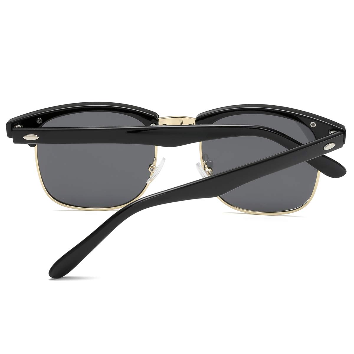 Gafas de sol retro semi sin montura con medio marco UV400 para hombres y mujeres, Negro - 6