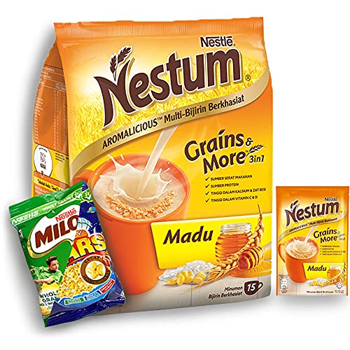 Nestum All Family 3-in-1 Instant Cereal Milk Drink and 1-Pack Nestle Cereal Snack Bundle (Milo or Koko Krunch or Honey Star, 30 g) - Low Fat Milk Cereal Made with Wholemeal Wheat, Rice & Corn Grits, Fortified with Vitamins (Honey, 15 Sachets))
