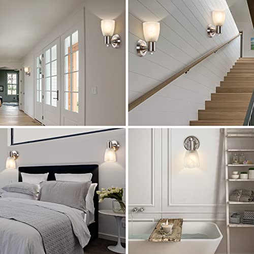 Wall Sconces Set Of 2, Brushed Nickel Vanity Lights For Bathroom, Modern Wall Light Fixtures With Rotary Switch, Wall Mount Light With Frosted Glass, Farmhouse Wall Lamp For Bedroom Mirror Living Room #TOP5