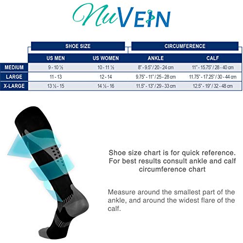 Nuvein Compression Socks, 15-20 Mmhg Support For Athletic Performance And Medical Recovery, Knee High, Closed Toe, Silver On Black, X-Large #TOP1