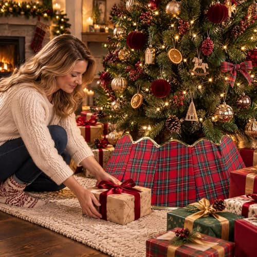 Red Plaid Gold Edge Christmas Tree Collars for Artificial Trees 21-30 in - image 4