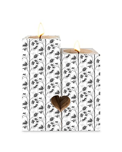 Black Bamboo Candle Holder For Table Centerpiece, Wooden Candlestick Holders, Botanical Modern Abstract Art Aesthetics Tea Lights Candle Holders Double-Sided Decorative Candles Gifts For Women/Men #TOP19