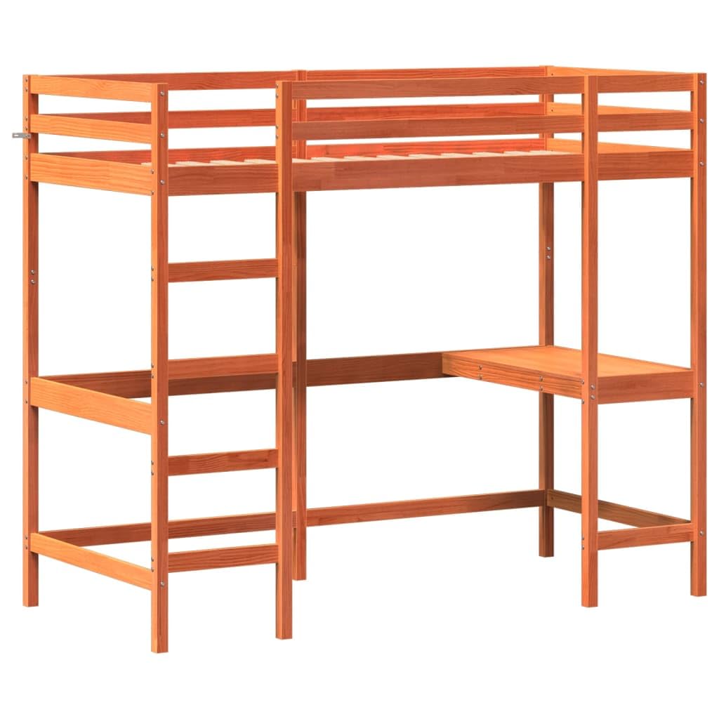 Beds & Accessories - Letto a soppalco con scrivania, 100 x 200 cm, in legno massello di pino, colore: Marrone