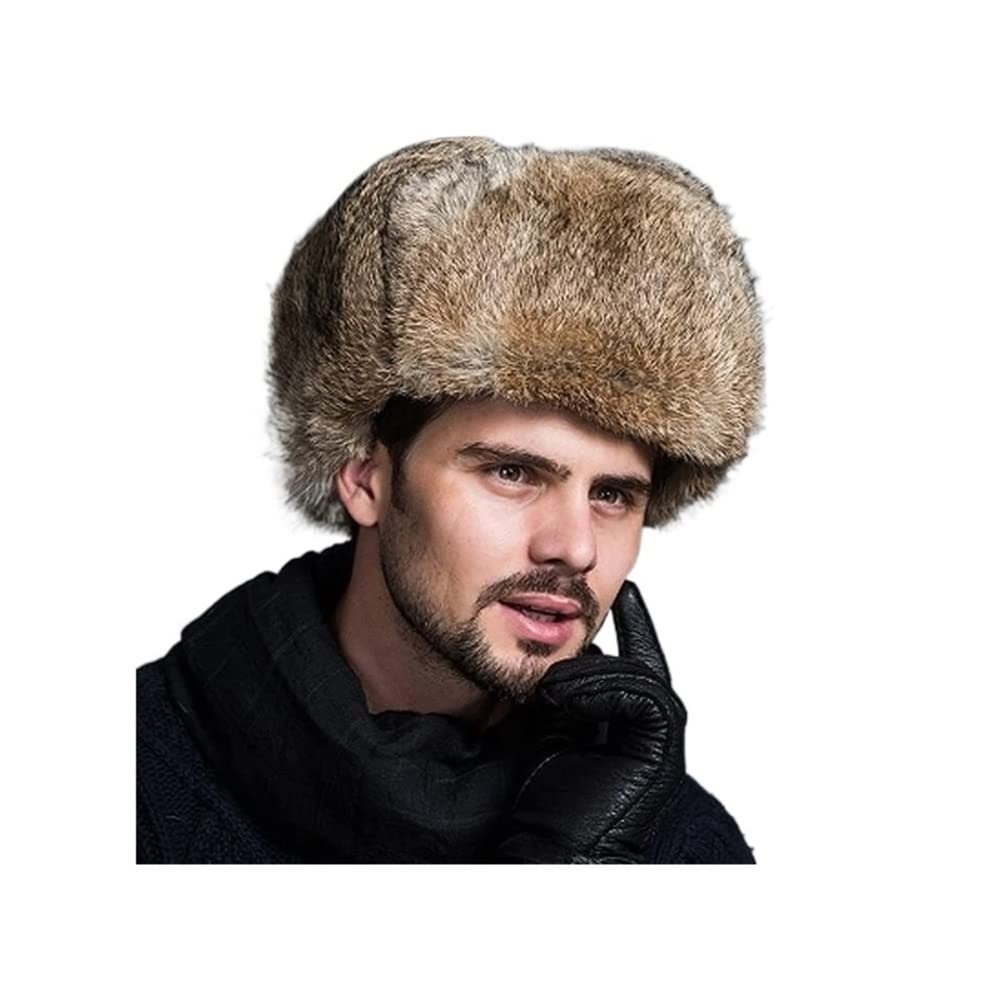 Cappello Inverno Cappello da Trapper Invernale Ushanka Russo ， Aviatore con Paraorecchie in Pelliccia di Coniglio Termico Berretto