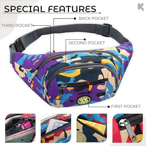 Image of Kraptick Premium Unisex Waist Bag for Men and Women - Stylish Fanny Pack, Hip Bag, Travel Money Belt (Camouflage Purple)