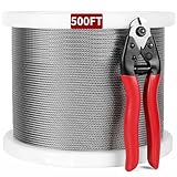 LIUKANGZE 500FT 1/8' T316 Stainless Steel Cable Marine Grade Wire Rope - Premium Aircraft Cable for Deck Cable Railing Kit System,7x7 Strands Construction,DIY Balustrades,Come with a Cutterr