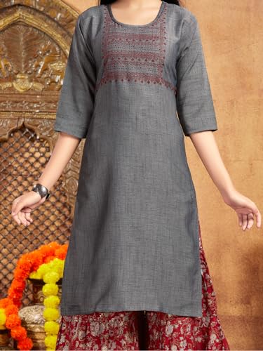 Image of Aarika Girls Ethnic Wear White Colour Tribal Print Cotton Blend Kurti