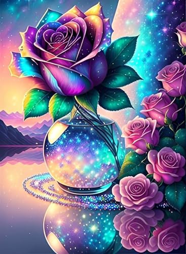 Image of ARPADAMO Valentine's Day Rose Diamond Art Kits for Adults,5D Flower Diamond Painting DIY Diamond Art Diamond Painting Kits for Adult,Round Full Drill Diamond, Diamond Art Kits for Home Decor-12x16inch