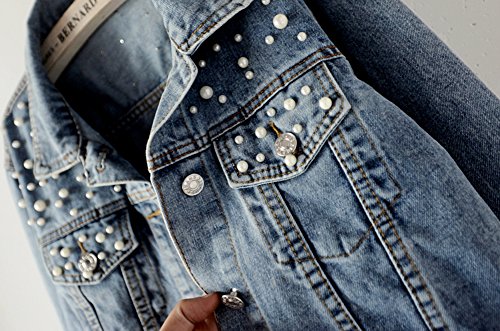 LifeShe Women's Embroidered Pearl Denim Jean Jacket Coat4