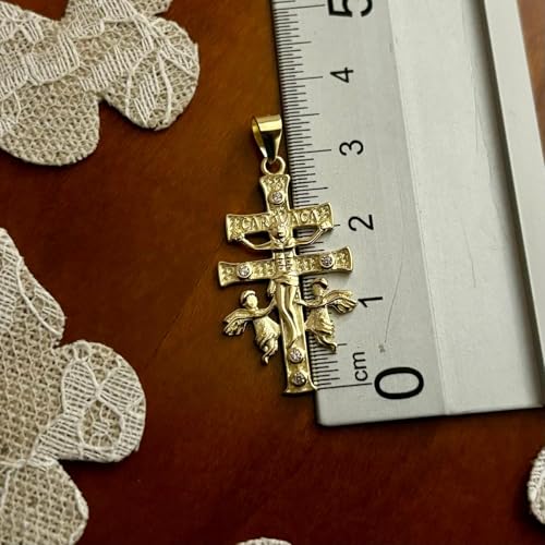 Miniplata Cruz Caravaca 30x17mm Oro y Circonitas