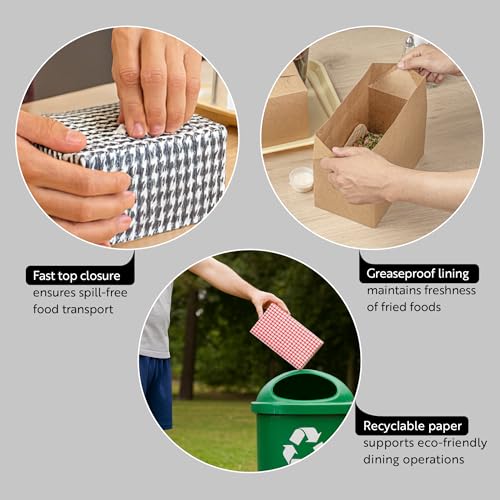 Image of Restaurantware Takeout Container 400 Count 47 Ounces Paper Disposable Meal Box Food Carryout Box Greaseproof Black Houndstooth Design 7.01 x 4.49 x 2.76 Inches Secure Transport Black