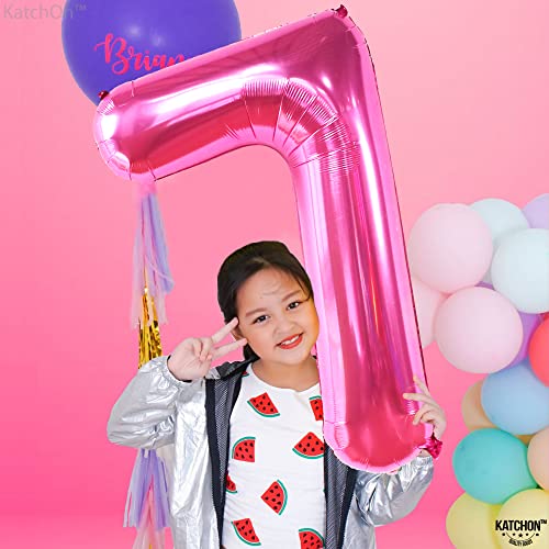 Image of KatchOn, Giant Hot Pink Number 7 Balloon - 40 Inch | | Pink 7 Mylar Foil Balloon For Happy Birthday Decorations | 7th Anniversary Decorations | 7th Birthday Party Supplies