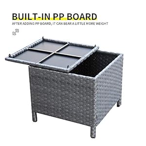 Outdoor Wicker Storage Side Table Patio Grey PE Rattan End Table with Storage Square Container for Furniture Covers Toys and Gardening Tools