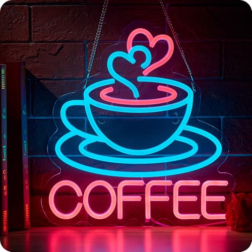 Image of Coffee Neon Sign for Business, USB Powered Dimmable Bright Signs for Coffee Shop Bar Station (16.5 X 12.6 in)