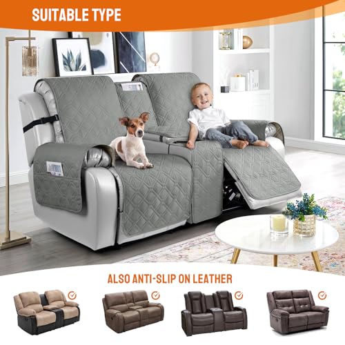 Image of VANSOFY Loveseat Recliner Cover with Console 100% Waterproof Sofa Slipcovers Non-Slip Reclining Couch Cover Split Sofa Covers Furniture Protector for Pets, Dogs(Gray)