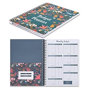 Soligt Budget Planner 2025, Monthly Budget Book Bill Organizer with 12 Pockets, Undated Home Financial Money Expense Saving Debt Tracker Notebook, 1 Year, Blue Floral, Spiral Design