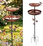 Bain d'oiseau en métal pour l'extérieur, 46in Bain d'oiseaux double autonome & Bird Feeder, Old Bird Bath Bowl avec 5-Pronged Base pour jardin Patio Yard Lawn Decor, Bronze antique