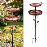 Vilanpaw Metal Bird Bath for Outdoors, 46in Double Freestanding Bird Bath & Bird Feeder, Vintage Bird Bath Bowl with 5-Pronged Base for Garden Patio Yard Lawn Decor, Antique Bronze