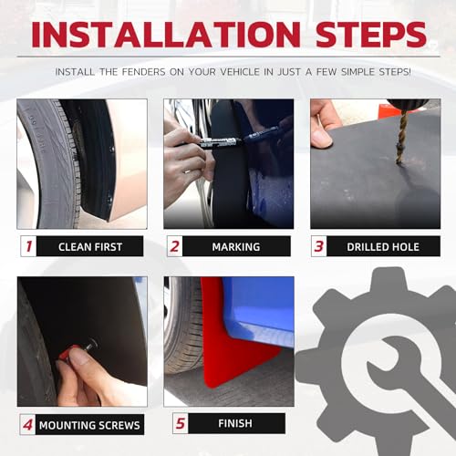 Image of Car Mud Flaps 4PCS Universal Fit Red Splash Guards Flexible and Bendable Mudguard Fender Flare Cuttable Mudflap Car Accessories Compatible with Pickup SUV Trucks