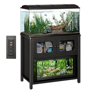 Redlife 40-50 Gallon Fish Tank Stand with Cabinet Storage,Aquarium Stand with Storage Cabinet, Reptile Tank and Power Outlet, Suitable for Turtle Tank, Reptile Terrarium,Black