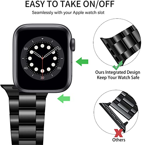 Maledan Compatible With Apple Watch Band 44Mm 45Mm 42Mm 49Mm 41Mm 40Mm 38Mm Men Women, Adjustable Stainless Steel Metal Bands Accessories For Iwatch Ultra Apple Watch Series 8 7 6 5 4 3 2 1 Se, Black #TOP7