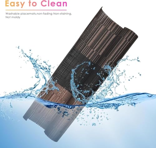 Image of Washable PVC Heat Resistant Colorful Place Mats for Kitchen Dining Table Mates Washable Heat-Resistant for Dining Table (Brown & Black, Pack of 6)