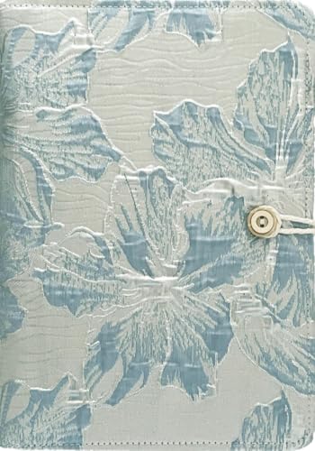 ipoul Blue Notebook, Refillable Journal, A5 Binder 6 Ring, Ruled Notebook, Lined Paper, Embroidery Fabric Cover, 6"x8", Budget Binder, Planner Binder, Travel Diary, Journal for Women, Lily Flower