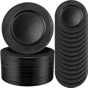 Jinei 100Pcs Painted Charger Plates with Beads, 13″ Light Luxury Round Vintage Charger Plates Table Decoration Charger Plates Reusable Dinner Charger Plates for Dining Table Wedding (Black)
